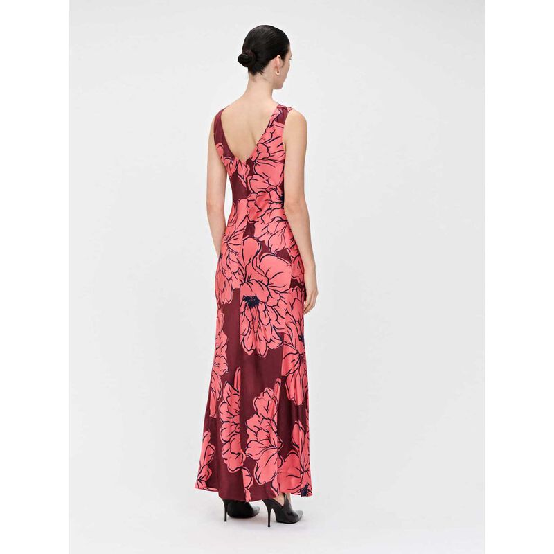 Veronika Maine Coral Peony Satin Maxi Bias Dress image number 1